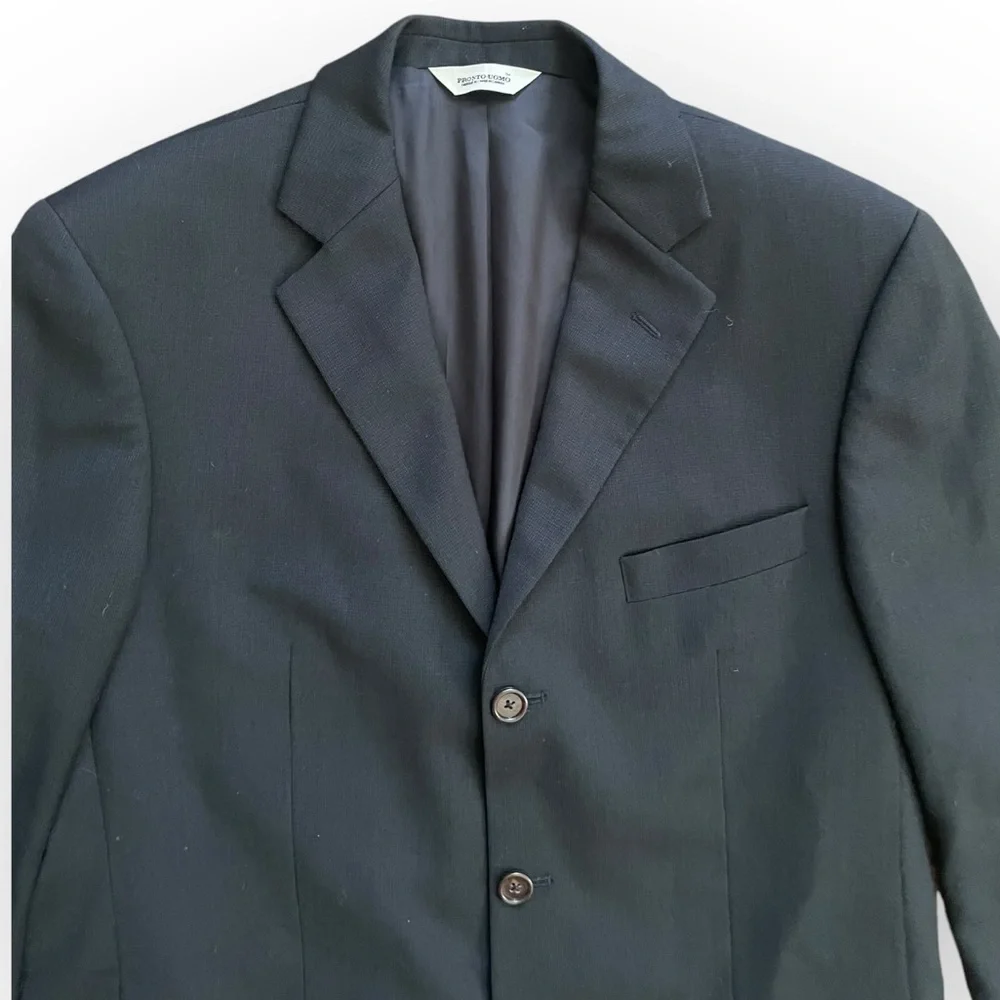 Pronto Oumo Mens 100% Worstead wool suit jacket 41 Tall Black